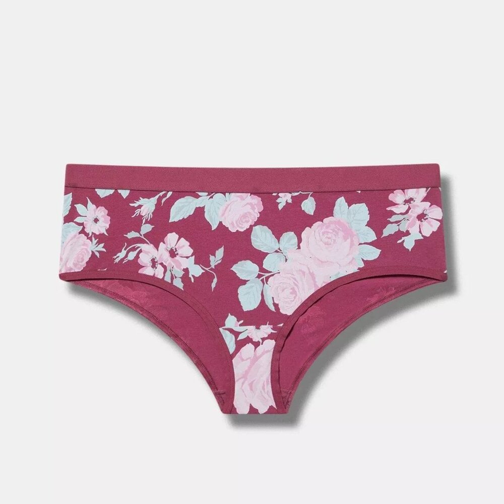Torrid Panties 4X Cheeky Maroon Floral Cotton Mid Rise Panty Plus Underwear New